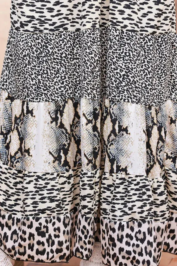 Leopard Print Patchwork Tiered Maxi Dress