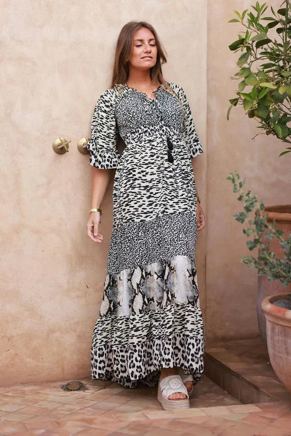 Leopard Print Patchwork Tiered Maxi Dress