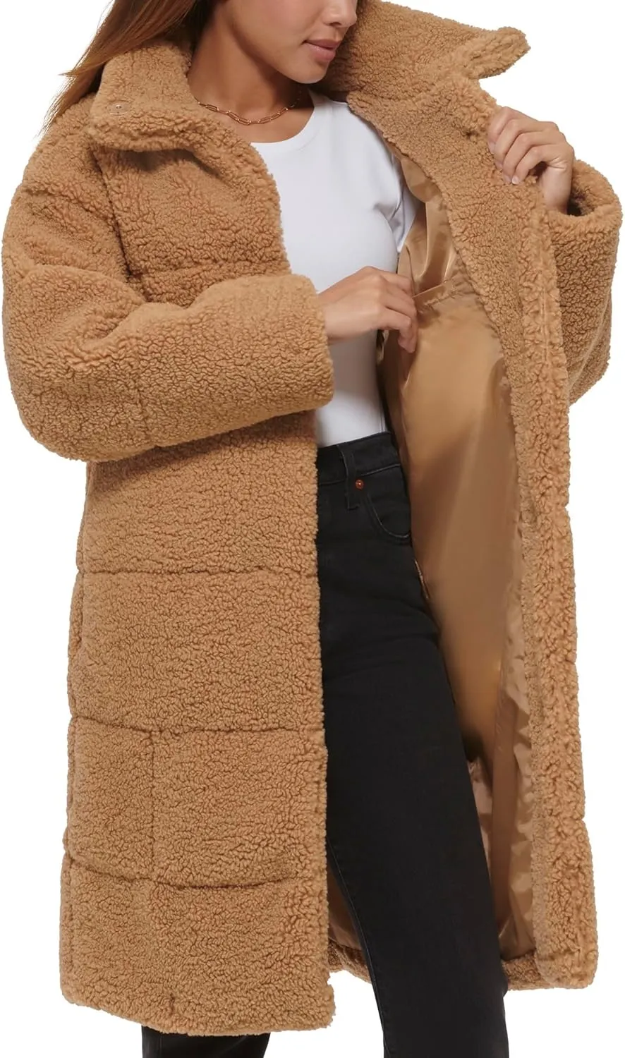 Levi's womens Long Length Patchwork Quilted Teddy Coat