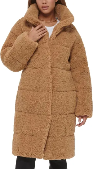 Levi's womens Long Length Patchwork Quilted Teddy Coat