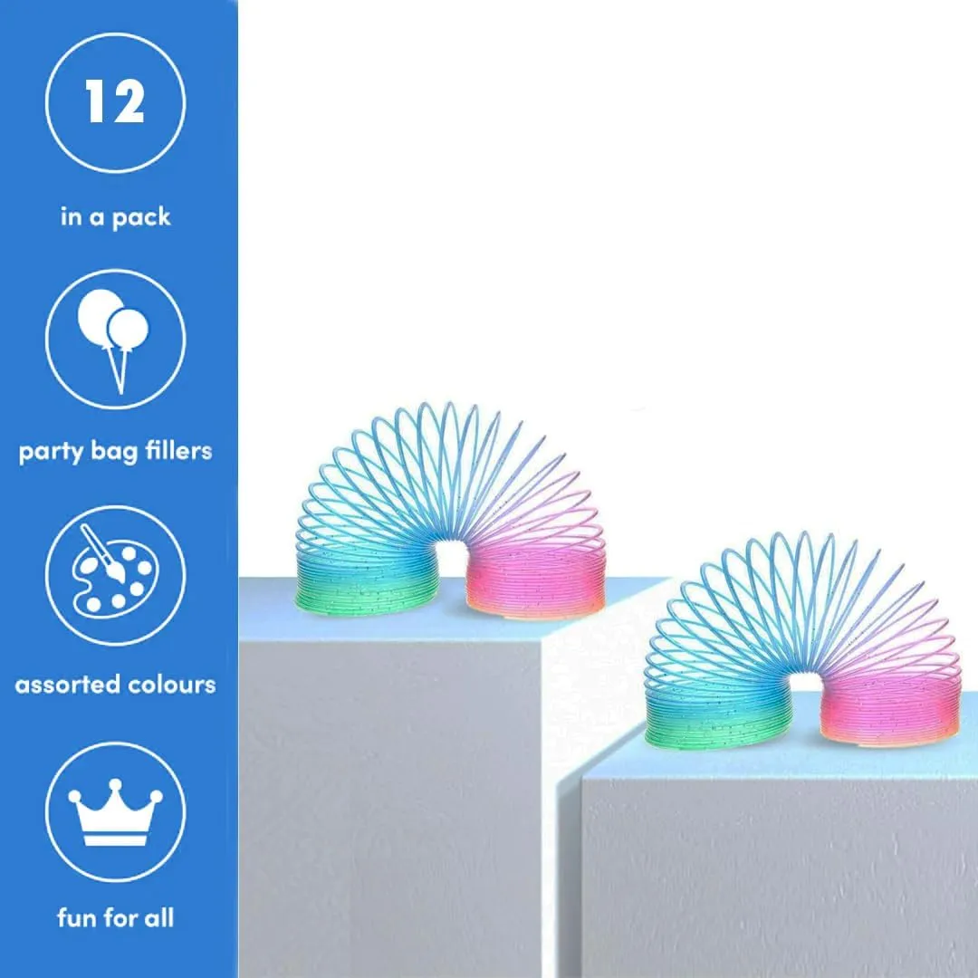 Liberty Imports 12 PCS Magic Rainbow Coil Springs - Small Colorful Neon Plastic Bulk Toys for Kids Birthday Party Favors, Goodie Bag Fillers, Party Prizes (2 Inches)