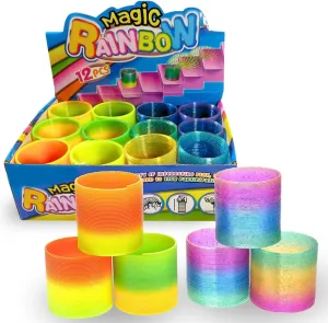Liberty Imports 12 PCS Magic Rainbow Coil Springs - Small Colorful Neon Plastic Bulk Toys for Kids Birthday Party Favors, Goodie Bag Fillers, Party Prizes (2 Inches)
