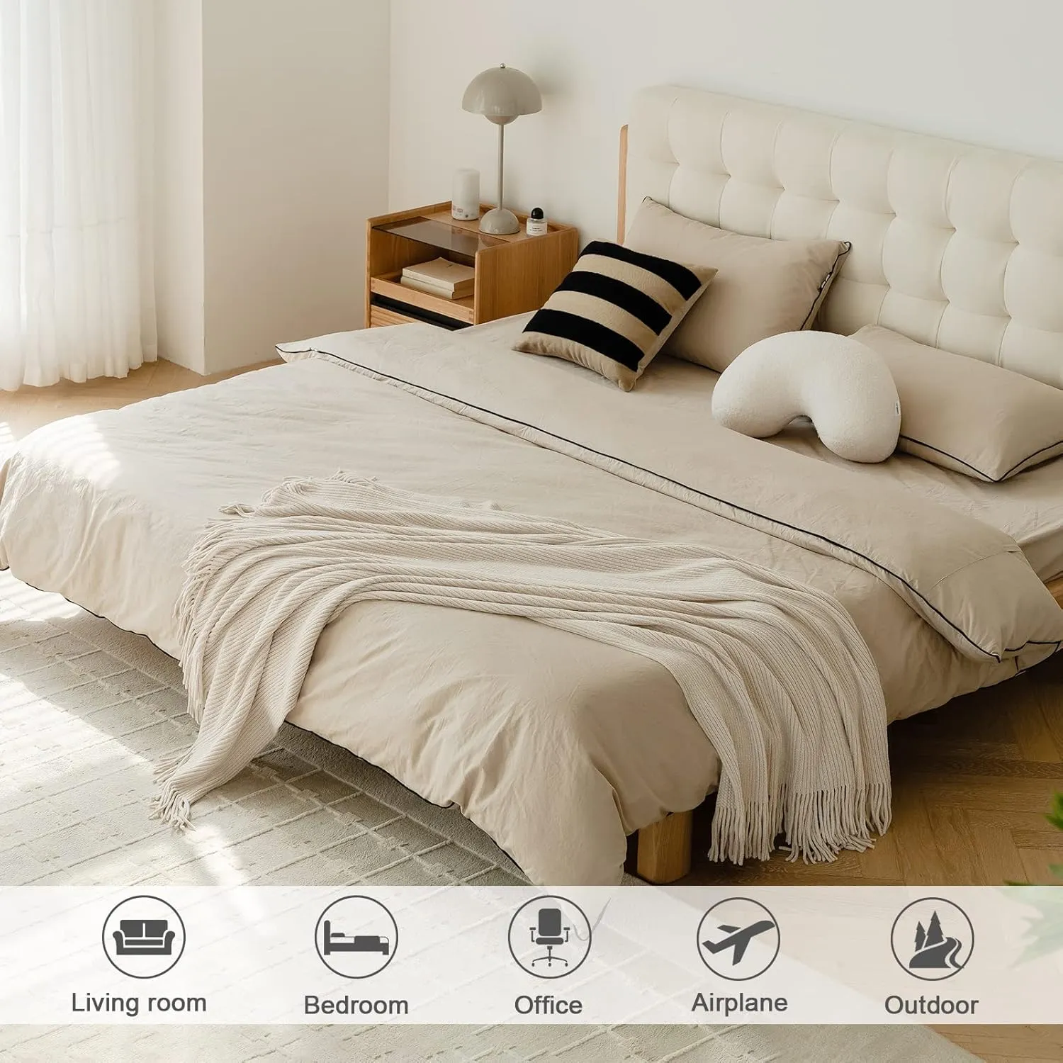 lifein Throw Blanket for Couch, Soft Boho Decor Bed Throw,Cozy White Chenille Knitted Small Farmhouse Lightweight Throw for Spring(White/Cream,50 * 60")