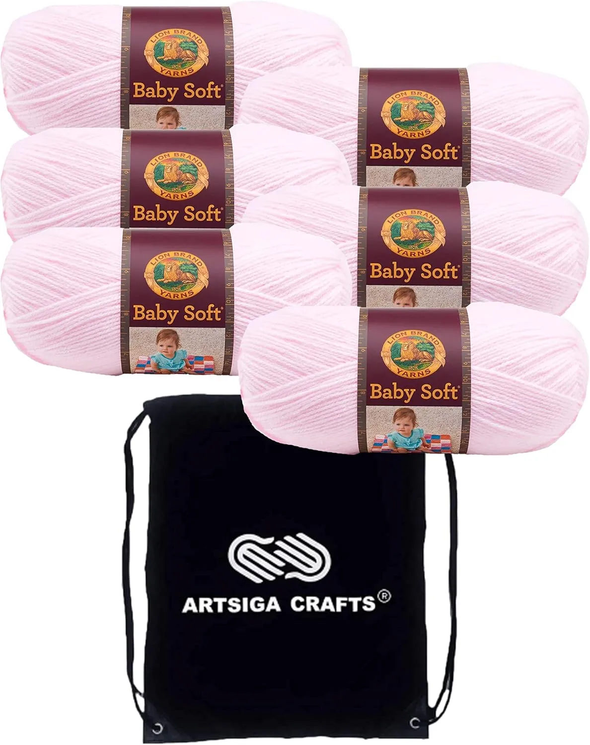 Lion Brand Baby Soft Petal 920-104 (6-Skeins - Same Dye Lot) DK Light Worsted #3 Acrylic Yarn for Crocheting and Knitting with Project Bag