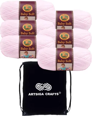 Lion Brand Baby Soft Petal 920-104 (6-Skeins - Same Dye Lot) DK Light Worsted #3 Acrylic Yarn for Crocheting and Knitting with Project Bag