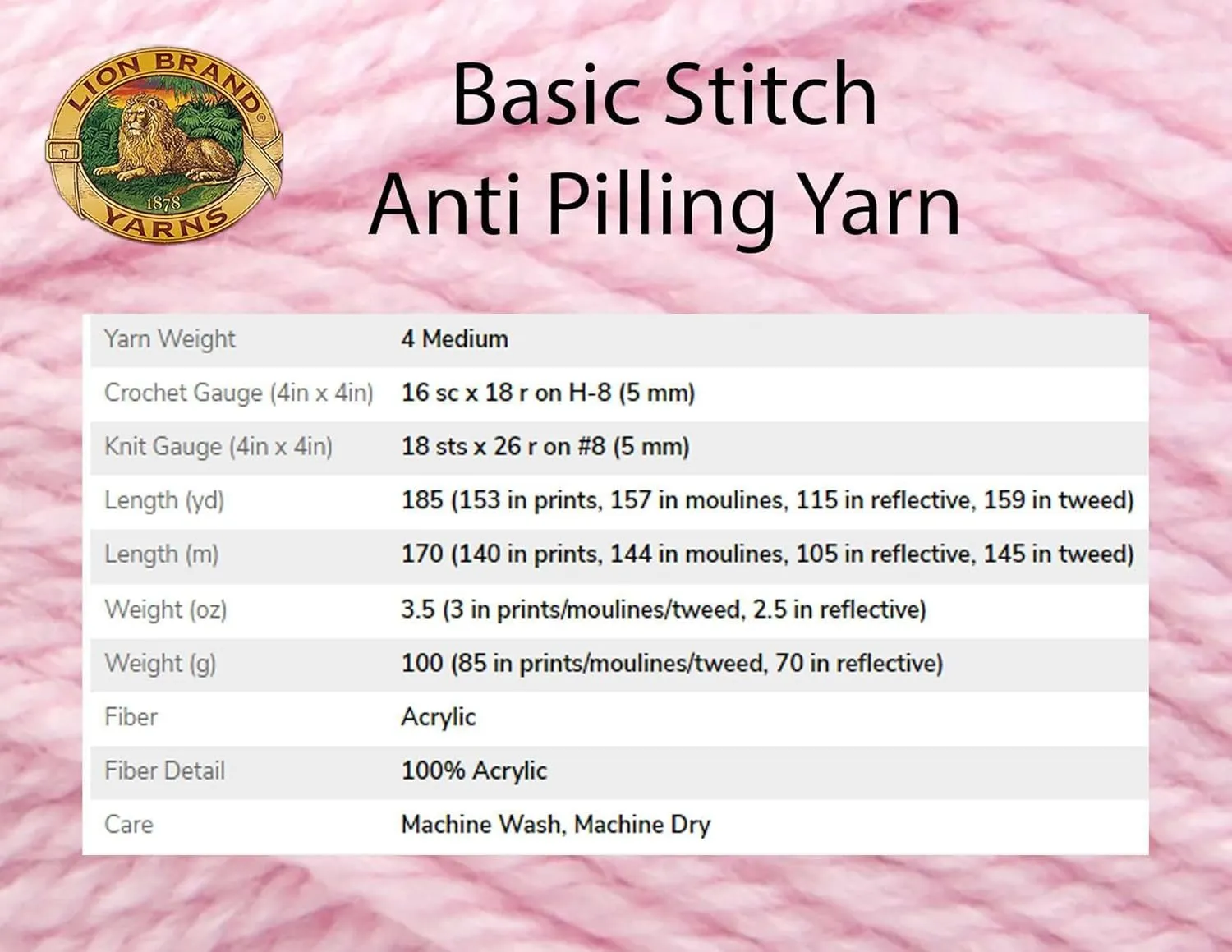 Lion Brand Basic Stitch Anti-Pilling White 202-100 (3-Skeins - Same Dye Lot) Worsted Medium #4 Acrylic Yarn for Crocheting and Knitting with Project Bag