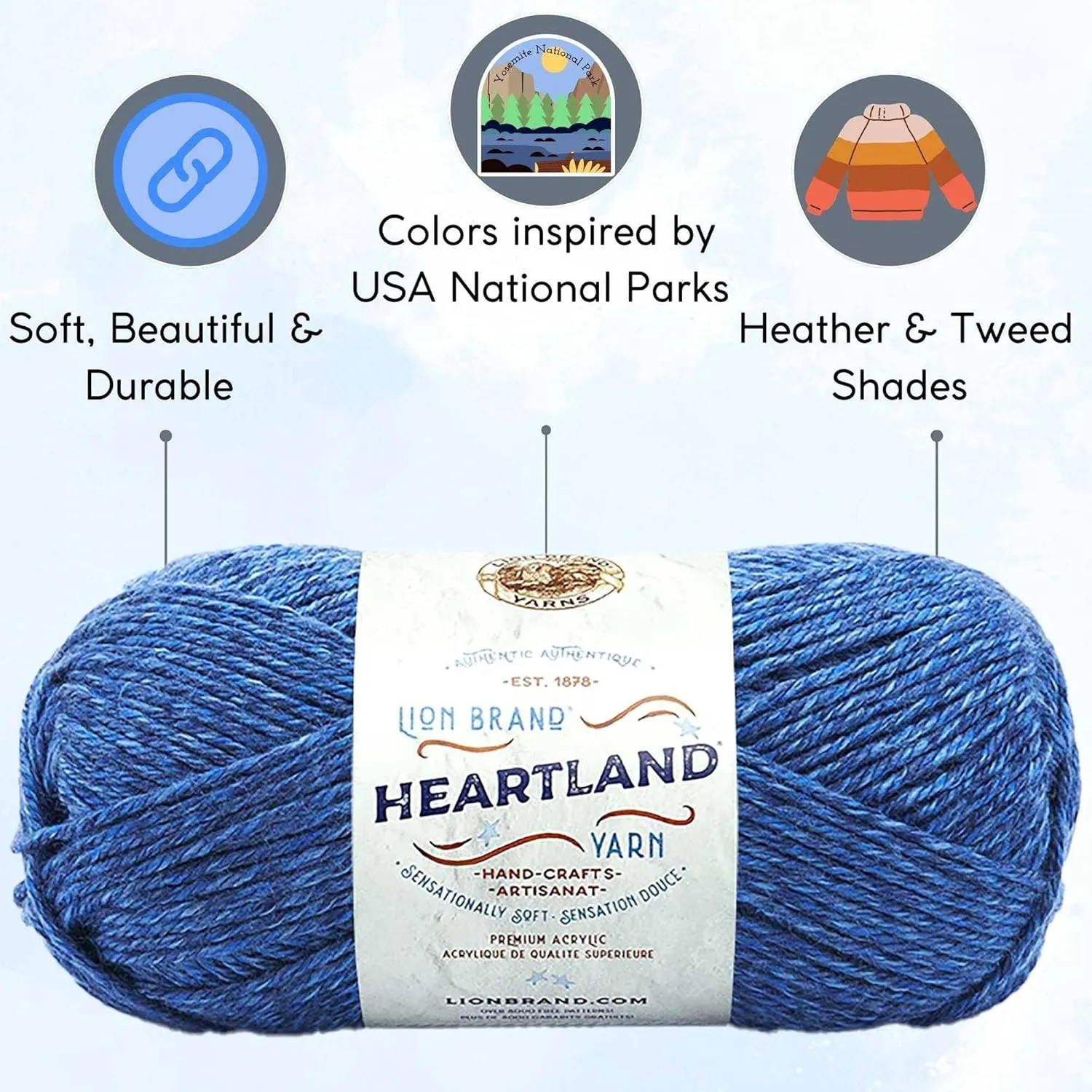 Lion Brand Heartland Olympic 136-109 (6-Skeins - Same Dye Lot) Worsted Medium #4 Acrylic Yarn for Crocheting and Knitting with Project Bag