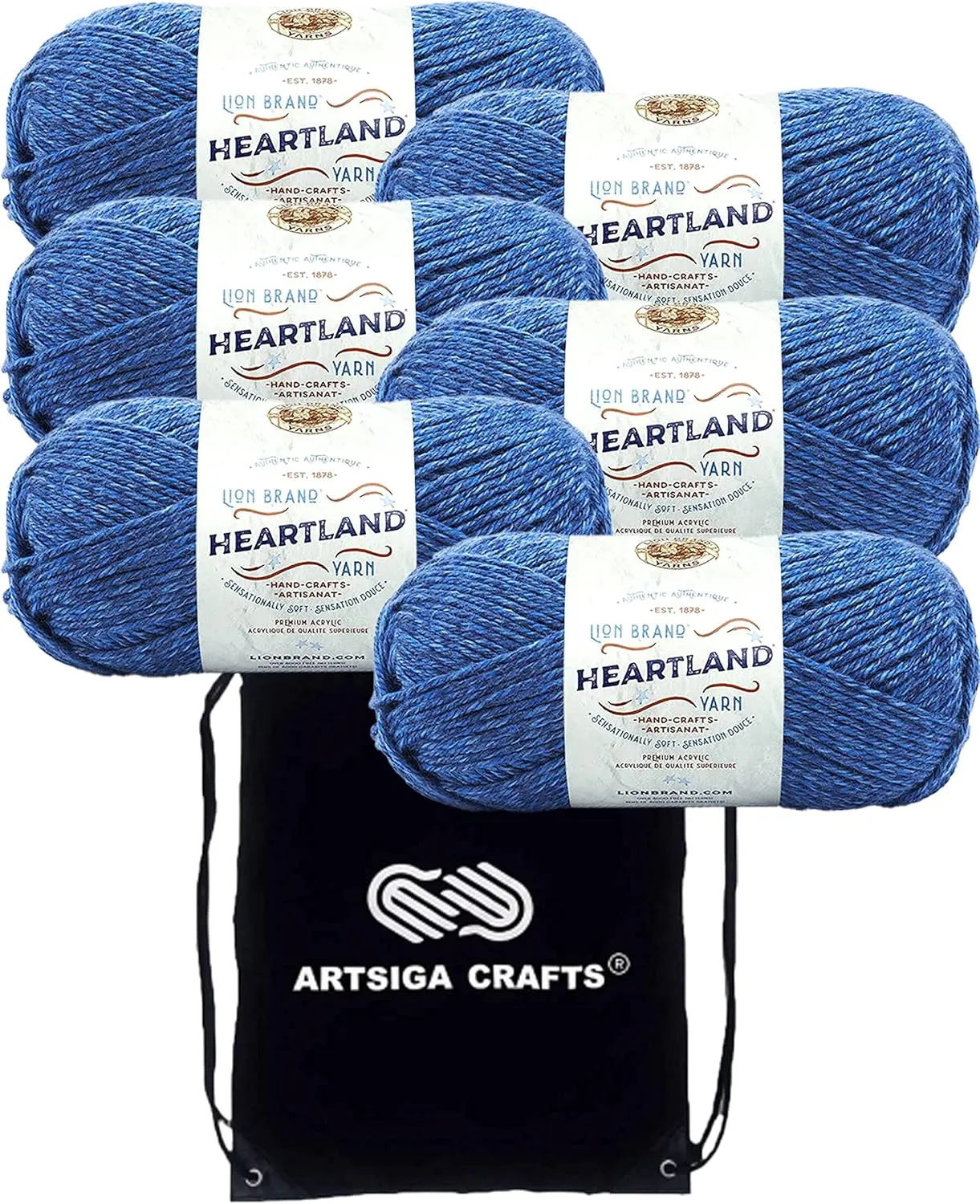Lion Brand Heartland Olympic 136-109 (6-Skeins - Same Dye Lot) Worsted Medium #4 Acrylic Yarn for Crocheting and Knitting with Project Bag