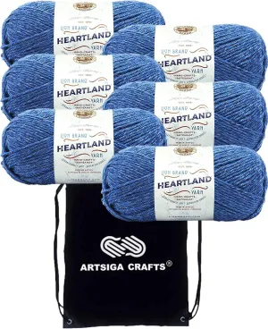 Lion Brand Heartland Olympic 136-109 (6-Skeins - Same Dye Lot) Worsted Medium #4 Acrylic Yarn for Crocheting and Knitting with Project Bag