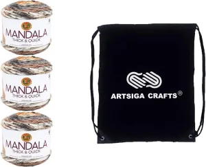 Lion Brand Mandala Thick & Quick Stairwell 528-203 (3-Skeins - Same Dye Lot) Weight S Bulky #6 Acrylic Yarn for Crocheting and Knitting with Project Bag