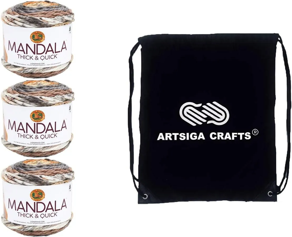 Lion Brand Mandala Thick & Quick Stairwell 528-203 (3-Skeins - Same Dye Lot) Weight S Bulky #6 Acrylic Yarn for Crocheting and Knitting with Project Bag