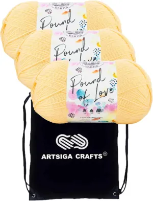 Lion Brand Pound of Love Baby Honey Bee 550-158 (3-Skeins - Same Dye Lot) Worsted Medium #4 Acrylic Yarn for Crocheting and Knitting with Project Bag