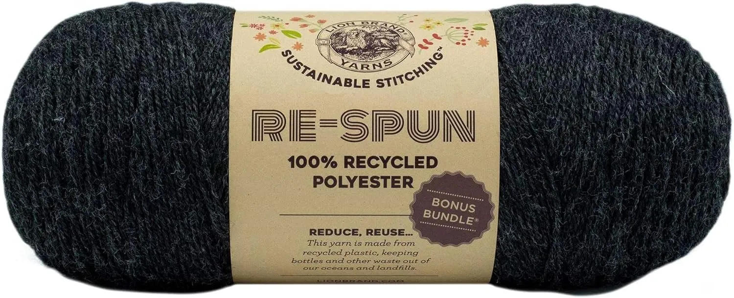 Lion Brand Re Spun Bonus Raven 126-153 (6-Skeins - Same Dye Lot) Worsted Medium #4 Polyester Yarn for Crocheting and Knitting with Project Bag