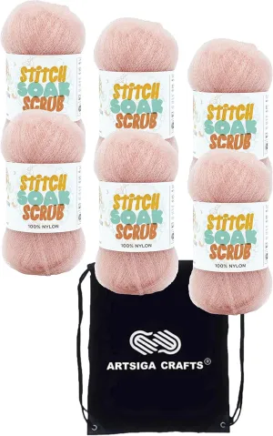 Lion Brand Stitch Soak Scrub Quartz 781-101 (6-Skeins - Same Dye Lot) Worsted Medium #4 Nylon Yarn for Crocheting and Knitting with Project Bag