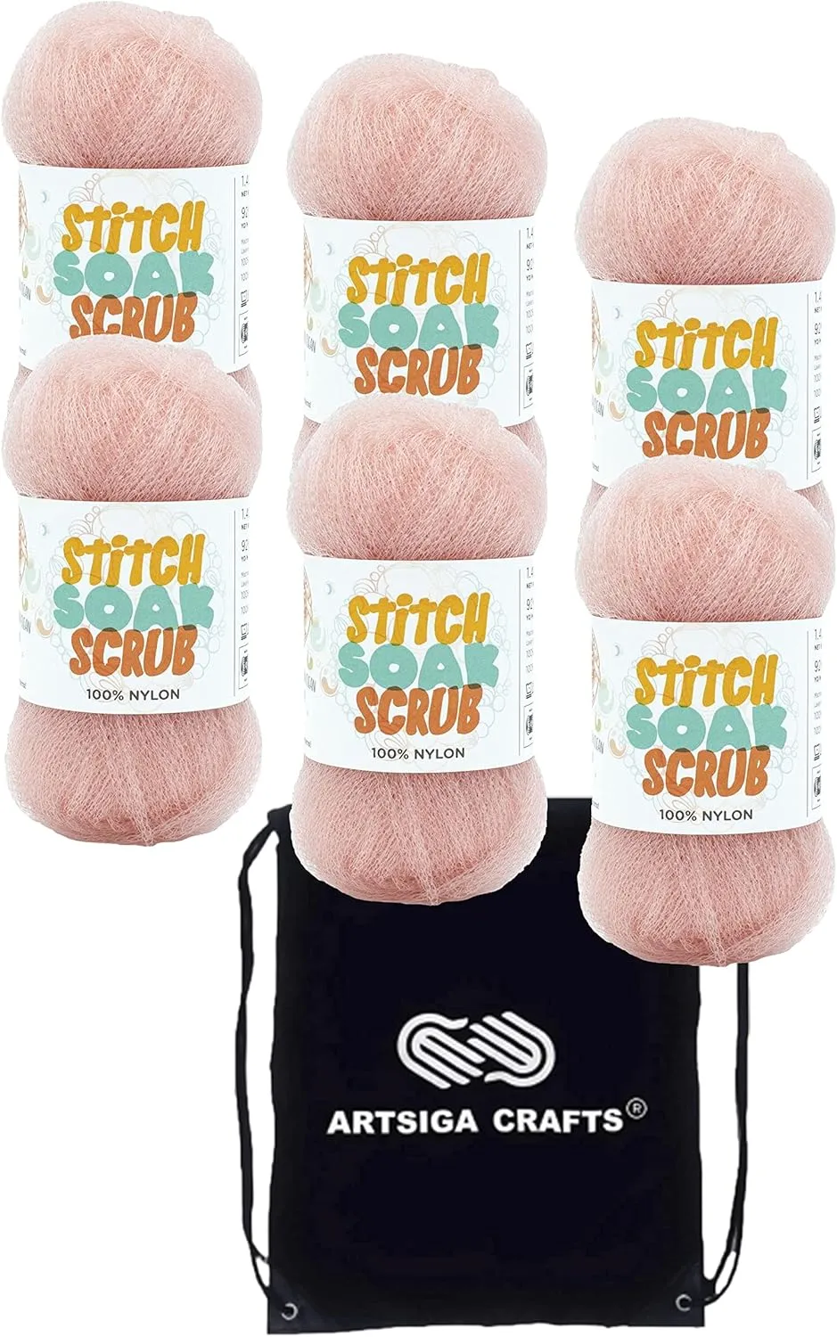 Lion Brand Stitch Soak Scrub Quartz 781-101 (6-Skeins - Same Dye Lot) Worsted Medium #4 Nylon Yarn for Crocheting and Knitting with Project Bag