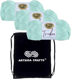 Lion Brand Truboo Mint 837-156 (3-Skeins - Same Dye Lot) DK Light Worsted #3 Rayon Yarn for Crocheting and Knitting with Project Bag