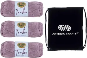 Lion Brand Truboo Mushroom 837-122 (3-Skeins - Same Dye Lot) DK Light Worsted #3 Rayon Yarn for Crocheting and Knitting with Project Bag