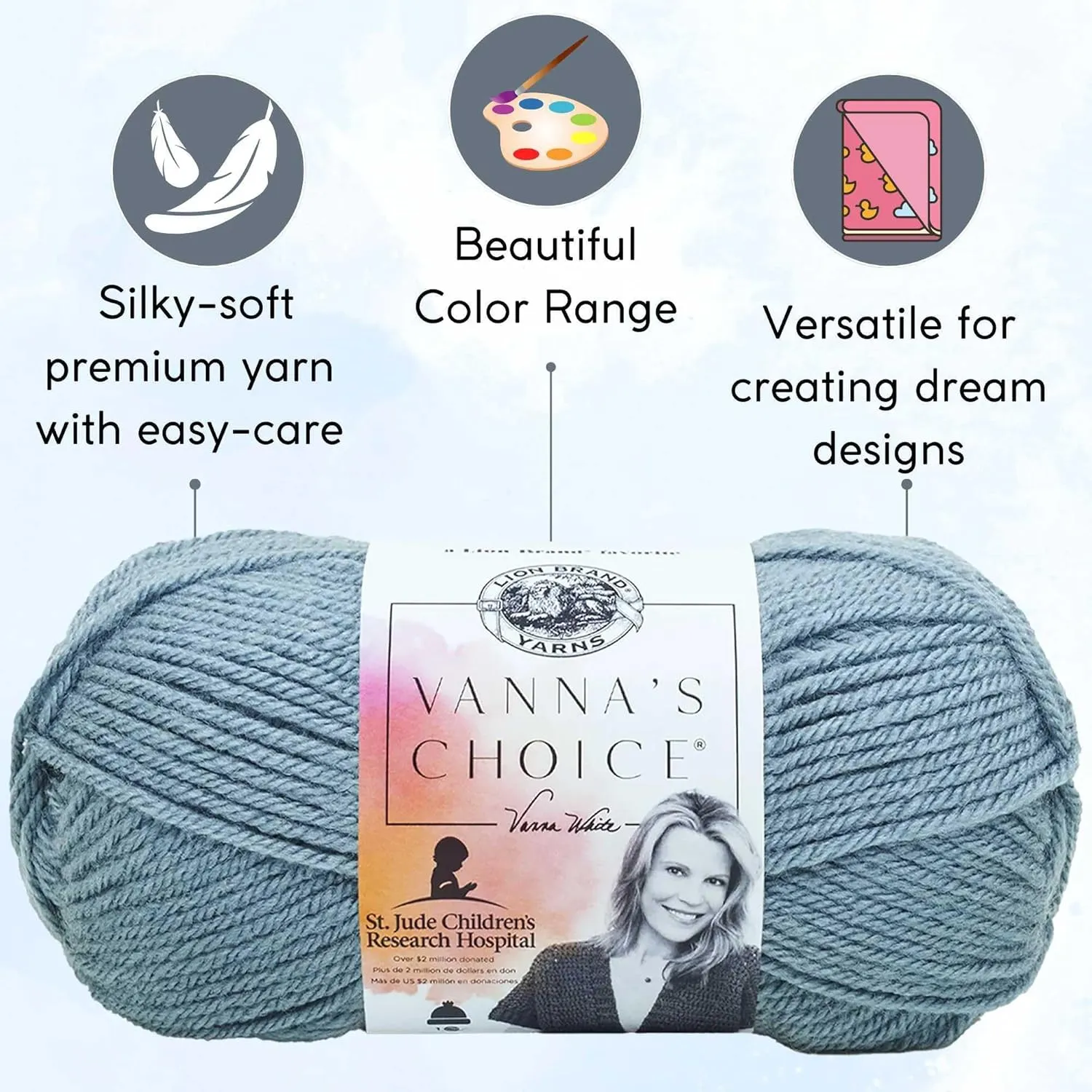 Lion Brand Vanna's Choice Dusty Blue 860-108 (3-Skeins - Same Dye Lot) Worsted Medium #4 Acrylic Yarn for Crocheting and Knitting with Project Bag