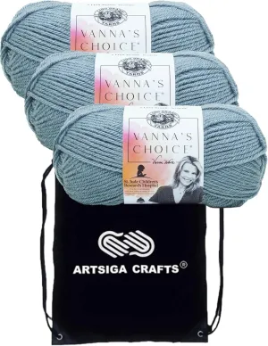 Lion Brand Vanna's Choice Dusty Blue 860-108 (3-Skeins - Same Dye Lot) Worsted Medium #4 Acrylic Yarn for Crocheting and Knitting with Project Bag