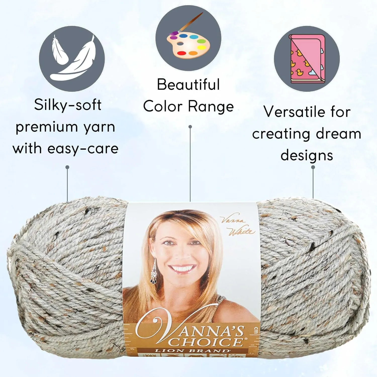 Lion Brand Vanna's Choice Grey Marble 860-401 (3-Skeins - Same Dye Lot) Worsted Medium #4 Acrylic Yarn for Crocheting and Knitting with Project Bag