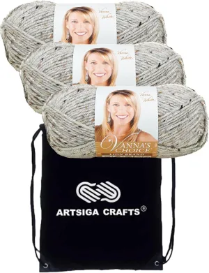 Lion Brand Vanna's Choice Grey Marble 860-401 (3-Skeins - Same Dye Lot) Worsted Medium #4 Acrylic Yarn for Crocheting and Knitting with Project Bag