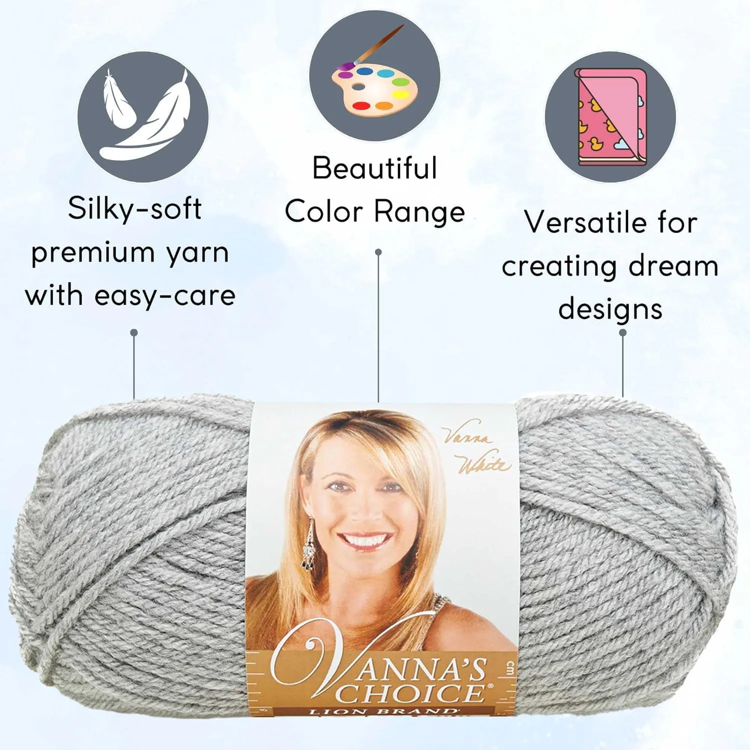 Lion Brand Vanna's Choice Silver Heather 860-405 (6-Skeins - Same Dye Lot) Worsted Medium #4 Acrylic Yarn for Crocheting and Knitting with Project Bag