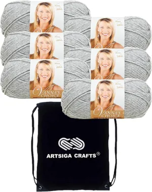 Lion Brand Vanna's Choice Silver Heather 860-405 (6-Skeins - Same Dye Lot) Worsted Medium #4 Acrylic Yarn for Crocheting and Knitting with Project Bag