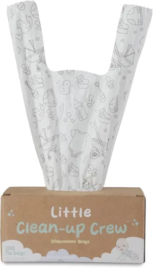 Little Clean Up Crew Disposable Diaper Bags - 200 Count, 7" x 15” Biodegradable Baby Poop Bags | US BPI, ASTM D6400, EN 13432 Certified | Leak-Proof, Lavender-Scented, Easy-Tie Handles & Durable