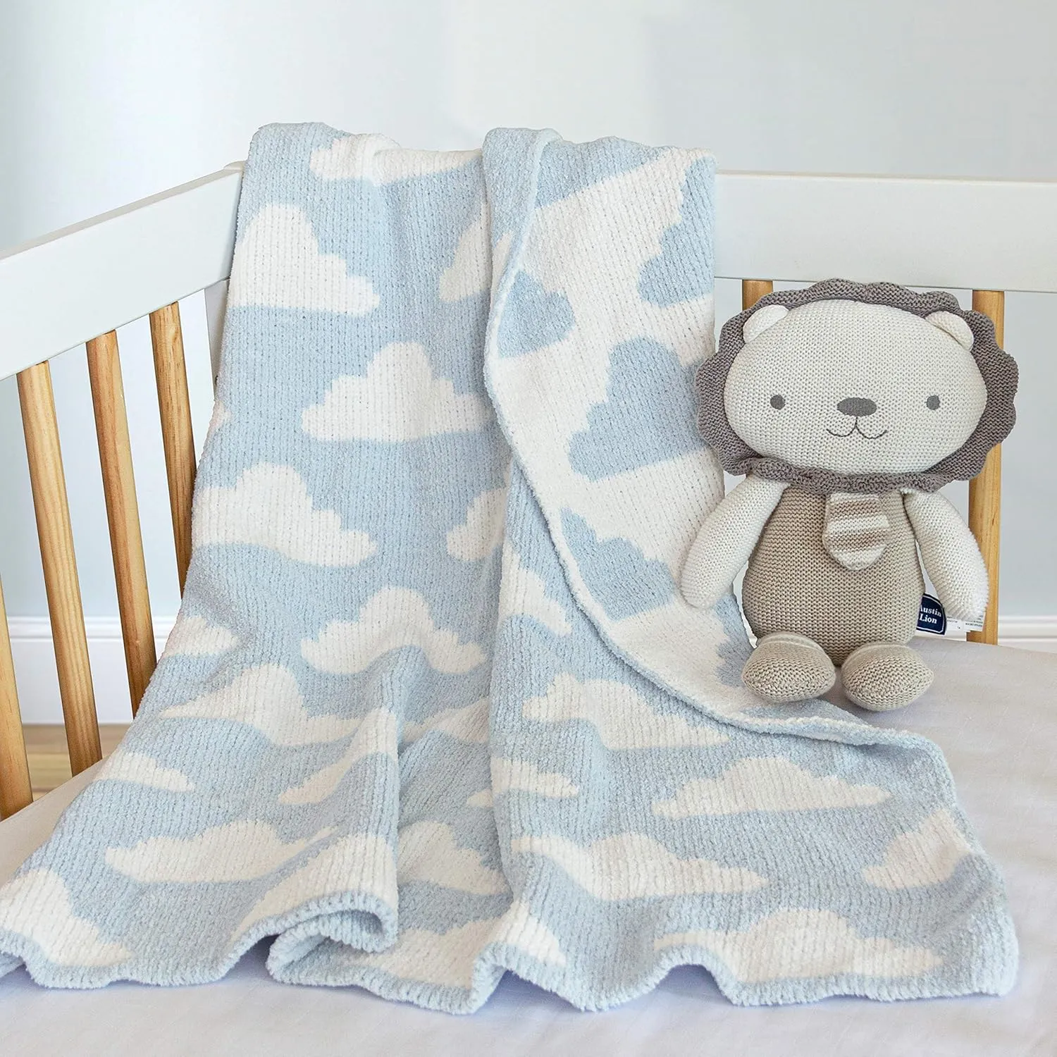 Living Textiles Blue Clouds Chenille Soft Baby Blanket Reversible Premium Cozy Fabric for Best Comfort - for Infant,Toddler,Newborn,Nursery,Boy,Unisex,Throw,Crib,Stroller,Gift, Blue Clouds 40x30