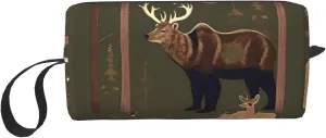 Lodge Bear Deer print Travel Cosmetic Bag Gifts for Women Portable Make Up Bags for Women Mother Sister