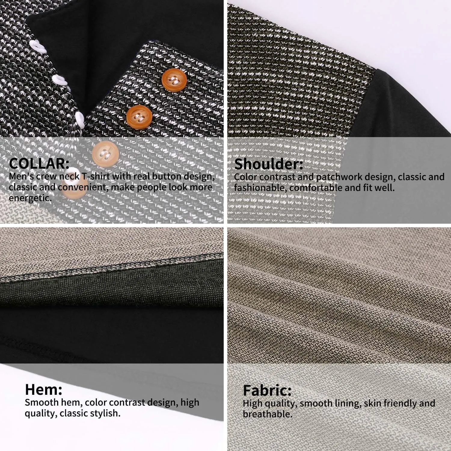LOGEEYAR Mens Slim Fitted Casual Short Sleeve Button T-Shirts Contrast Color Stitching Tees Tops