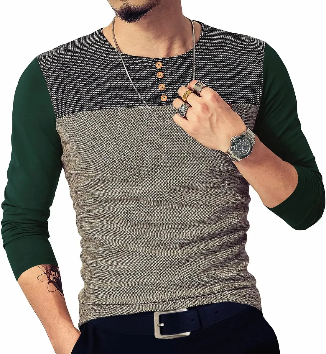 LOGEEYAR Mens Slim Fitted Casual Short Sleeve Button T-Shirts Contrast Color Stitching Tees Tops