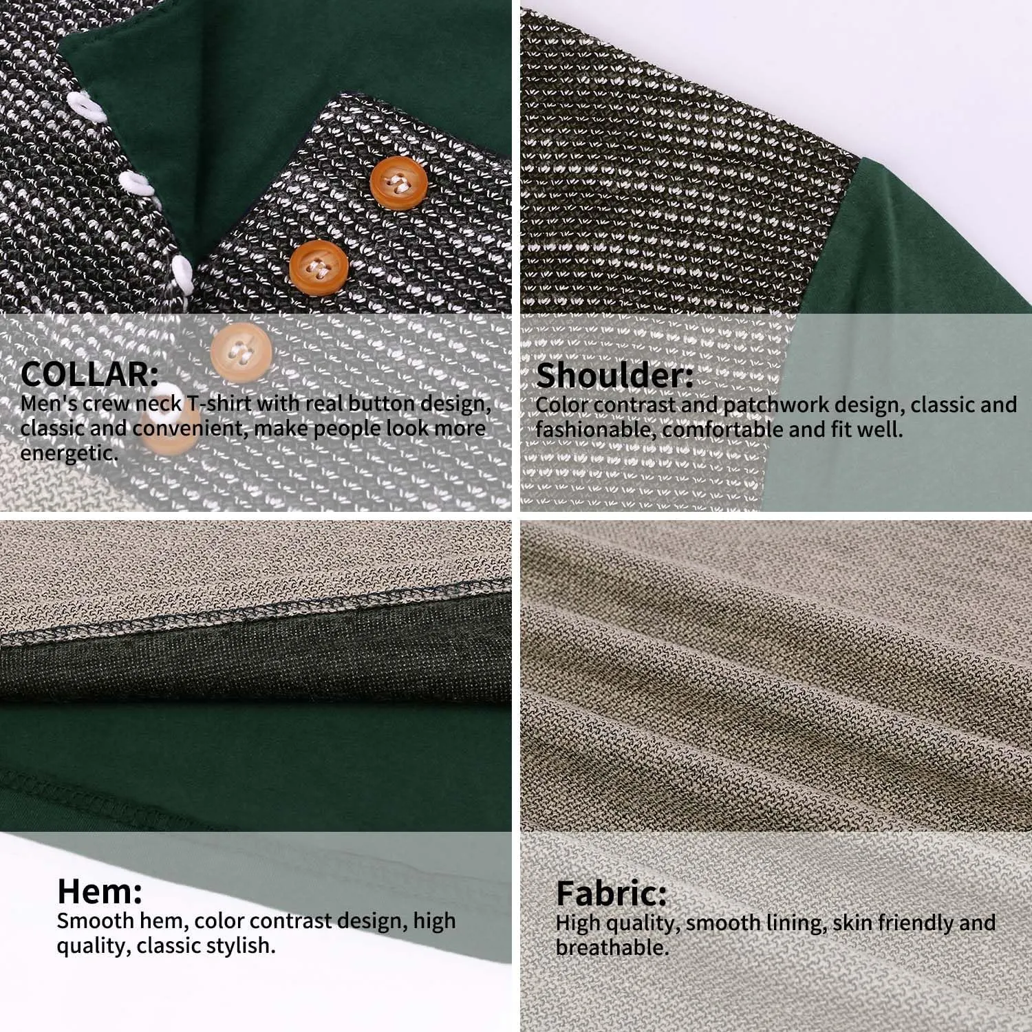 LOGEEYAR Mens Slim Fitted Casual Short Sleeve Button T-Shirts Contrast Color Stitching Tees Tops