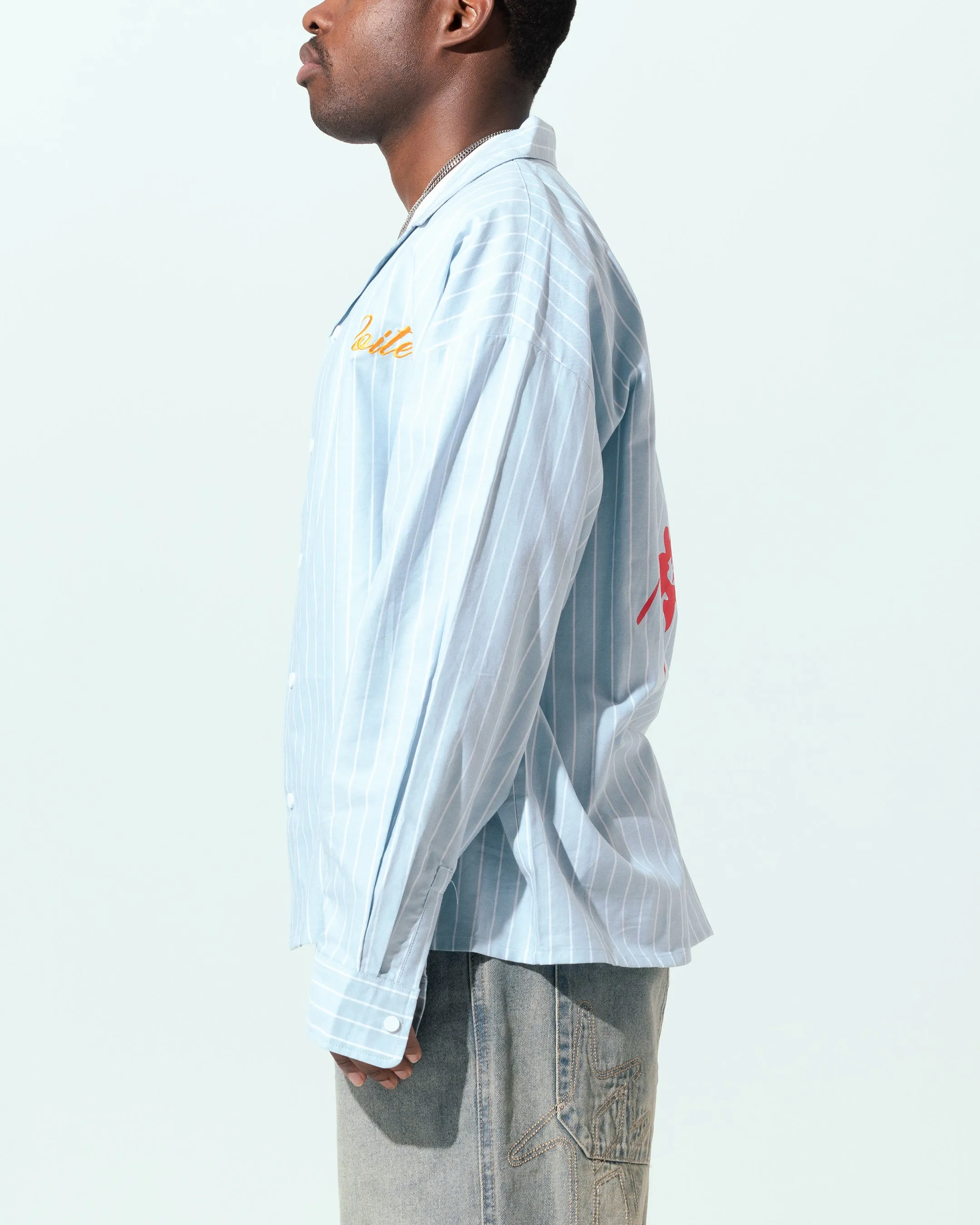 Loiter Oasis Stripe Button Up Shirt Blue Pin Stripe