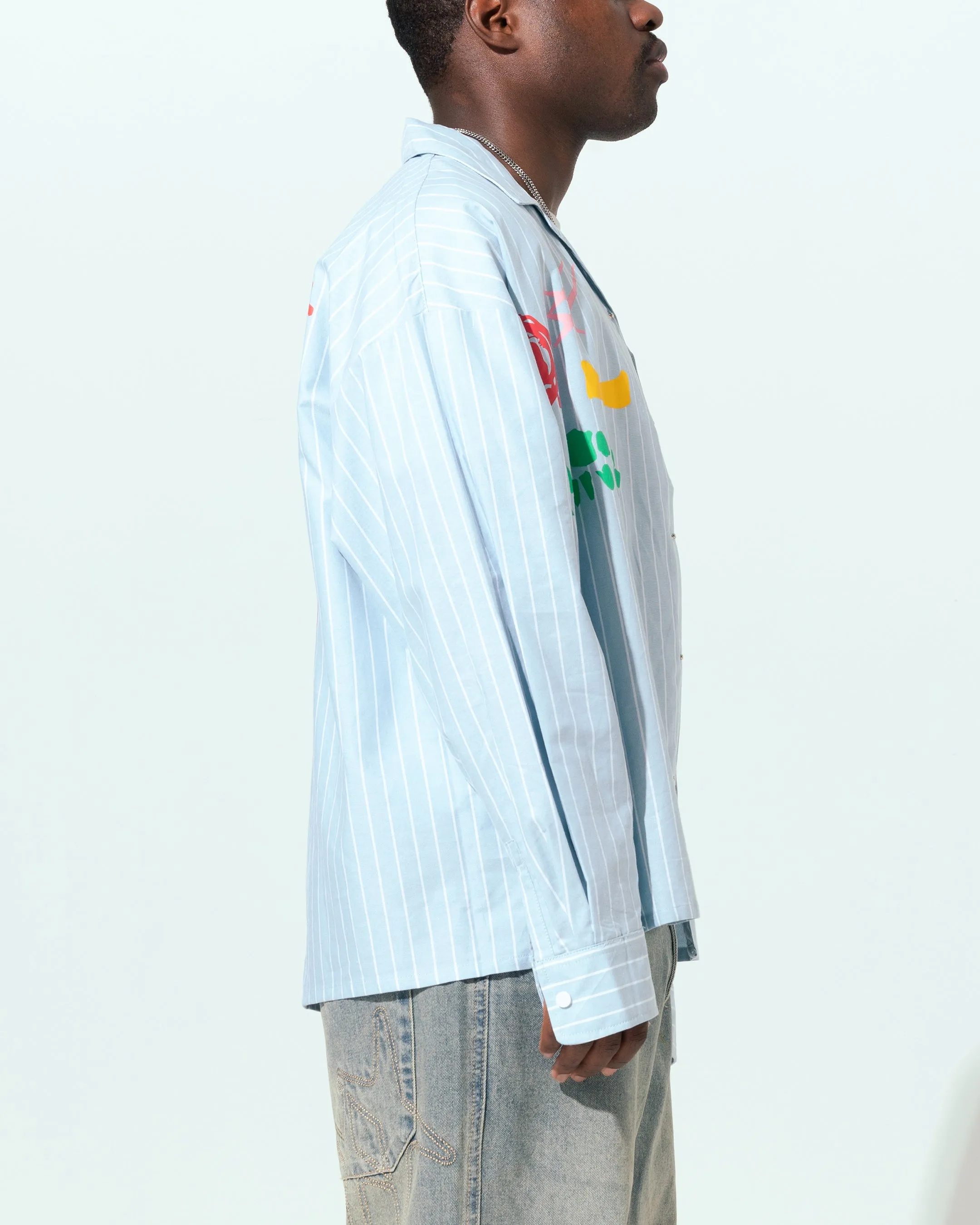 Loiter Oasis Stripe Button Up Shirt Blue Pin Stripe
