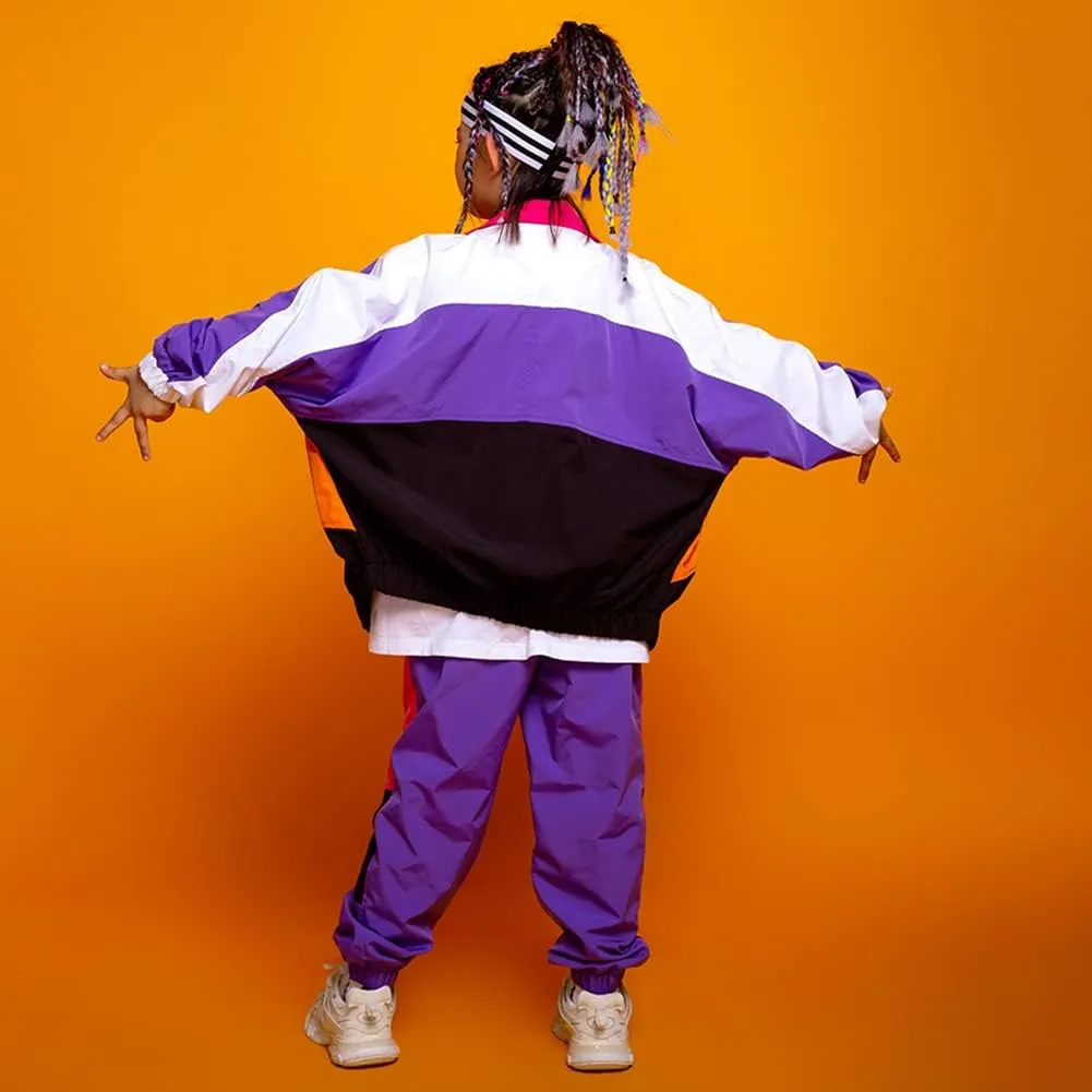 LOLANTA Boys' Girls' Color Block Jacket Track Pants Sets Hip Hop Dance Patchwork Clothes Unisex Streetwear