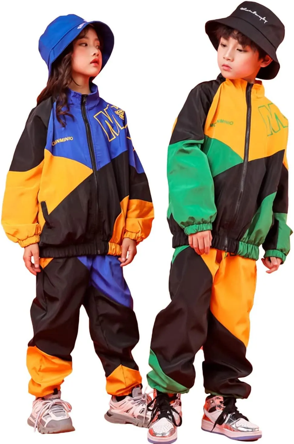 LOLANTA Boys' Girls' Color Block Jacket Track Pants Sets Hip Hop Dance Patchwork Clothes Unisex Streetwear