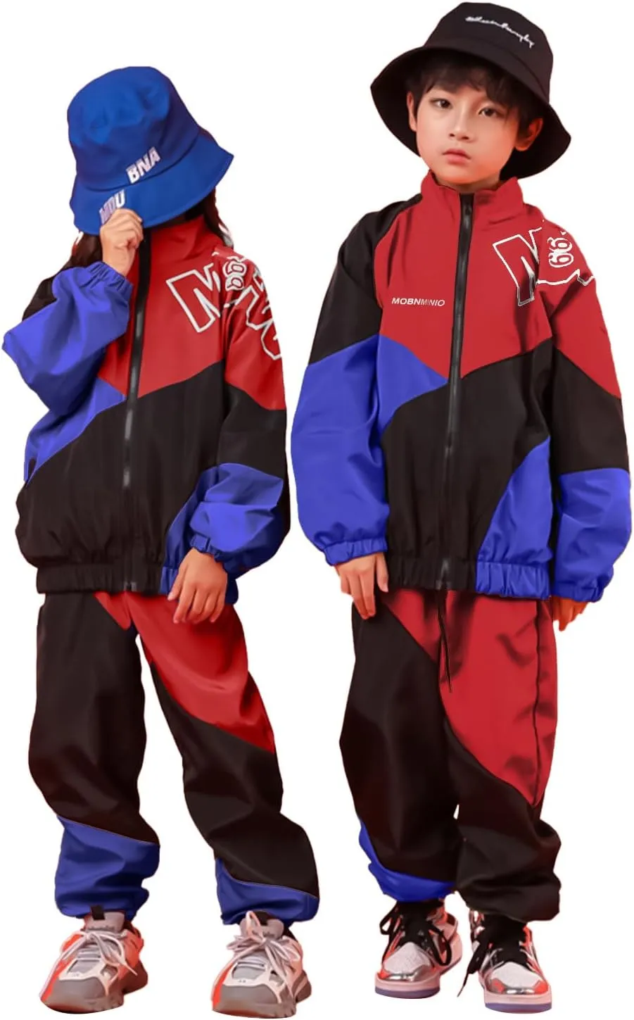 LOLANTA Boys' Girls' Color Block Jacket Track Pants Sets Hip Hop Dance Patchwork Clothes Unisex Streetwear