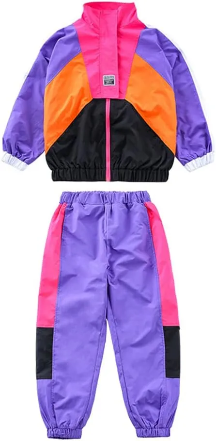 LOLANTA Boys' Girls' Color Block Jacket Track Pants Sets Hip Hop Dance Patchwork Clothes Unisex Streetwear