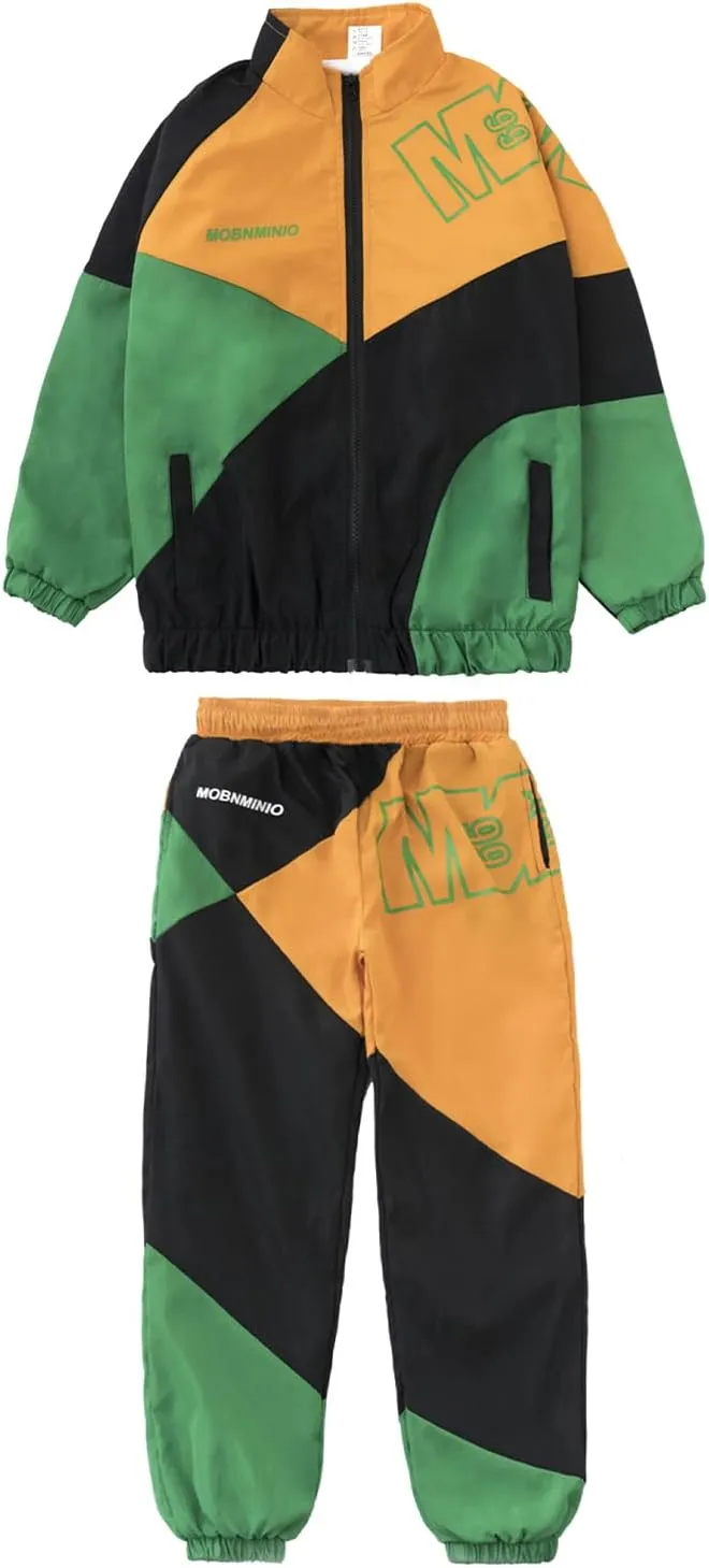 LOLANTA Boys' Girls' Color Block Jacket Track Pants Sets Hip Hop Dance Patchwork Clothes Unisex Streetwear
