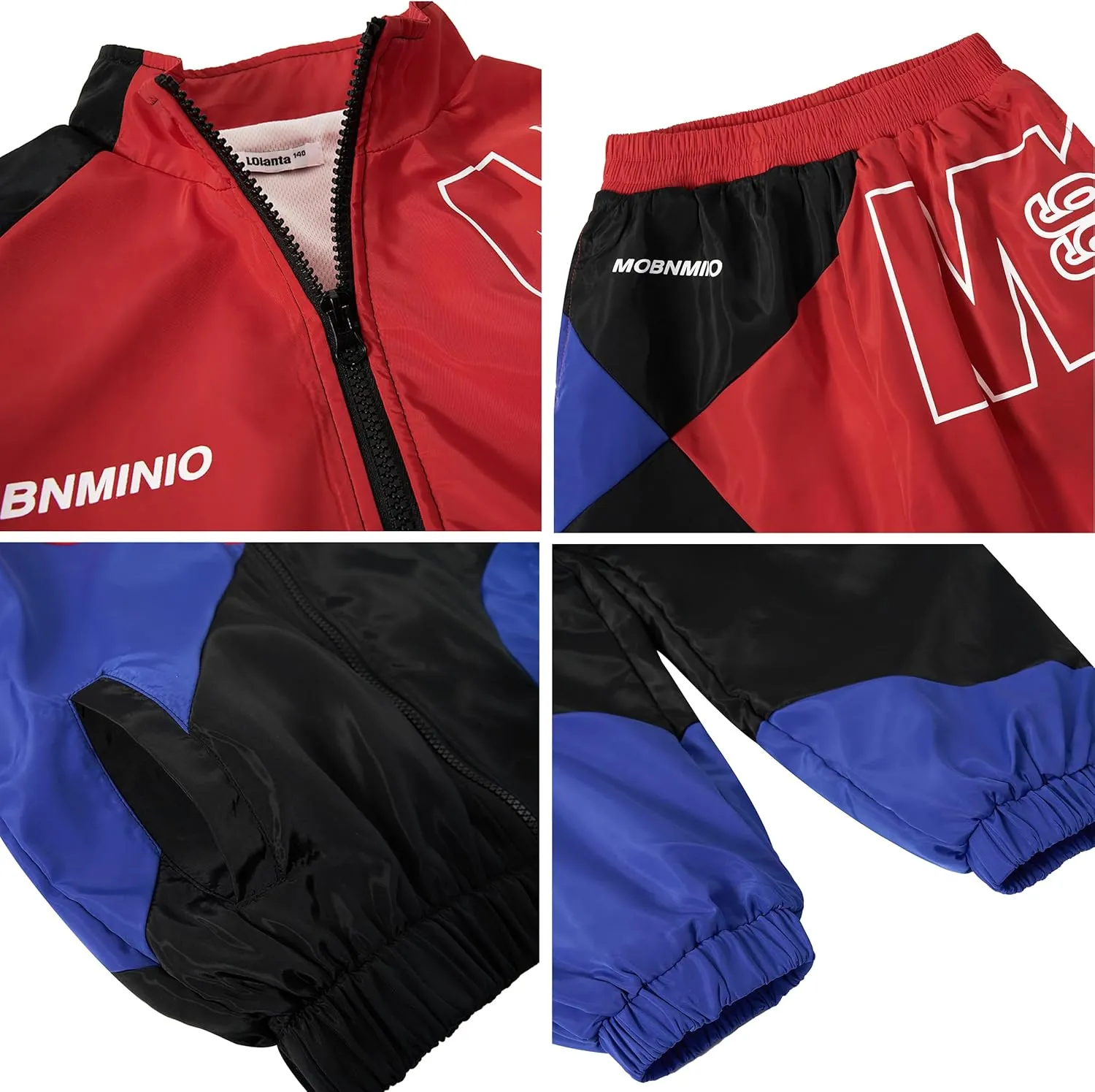 LOLANTA Boys' Girls' Color Block Jacket Track Pants Sets Hip Hop Dance Patchwork Clothes Unisex Streetwear