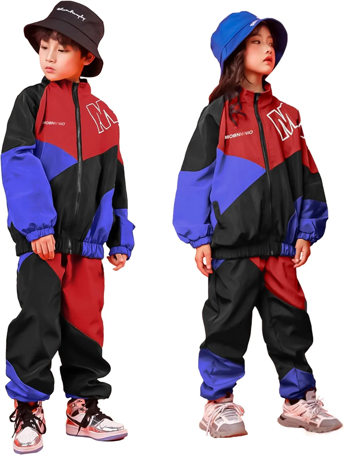 LOLANTA Boys' Girls' Color Block Jacket Track Pants Sets Hip Hop Dance Patchwork Clothes Unisex Streetwear
