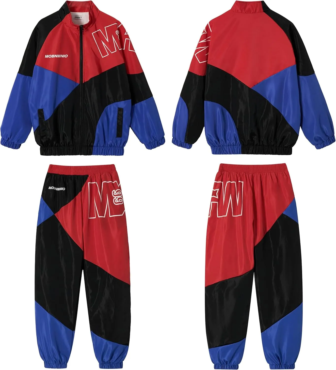 LOLANTA Boys' Girls' Color Block Jacket Track Pants Sets Hip Hop Dance Patchwork Clothes Unisex Streetwear