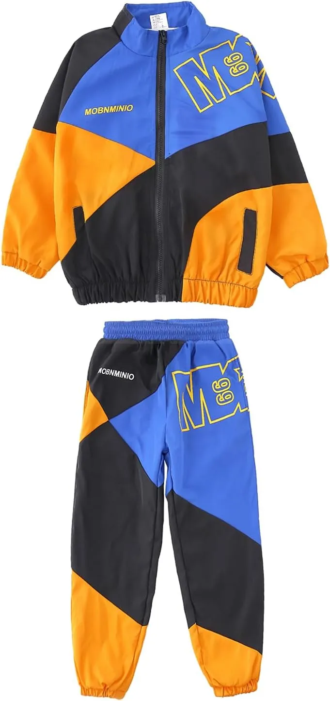 LOLANTA Boys' Girls' Color Block Jacket Track Pants Sets Hip Hop Dance Patchwork Clothes Unisex Streetwear