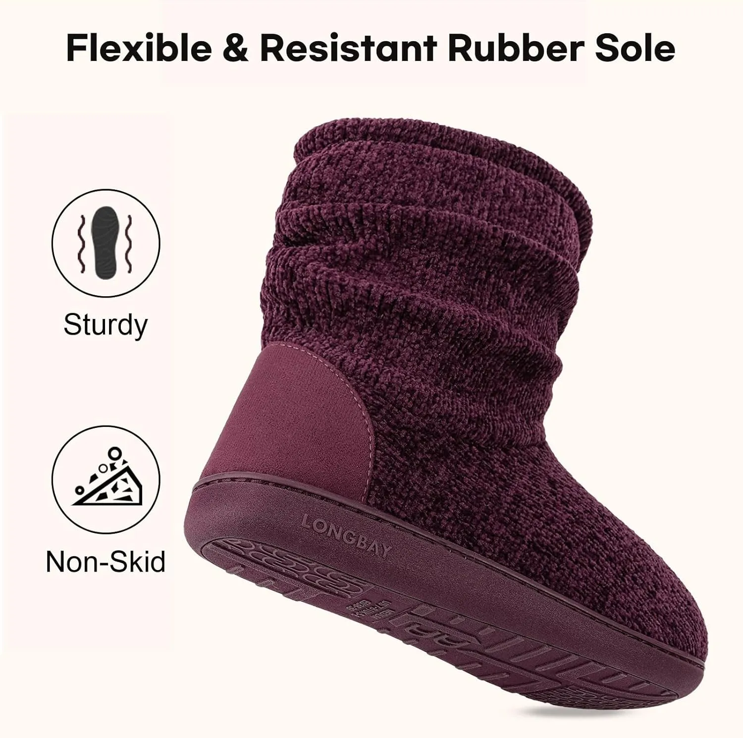 LongBay Women's Chenille Knit Bootie Slippers Cute Warm Plush Fleece Memory Foam House Shoes