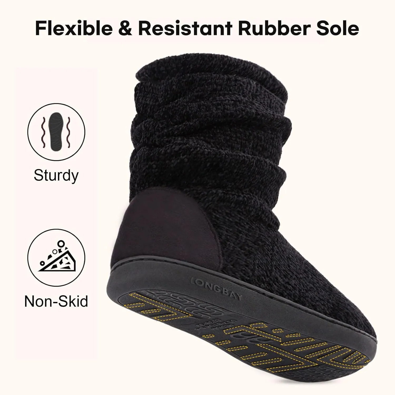 LongBay Women's Chenille Knit Bootie Slippers Cute Warm Plush Fleece Memory Foam House Shoes