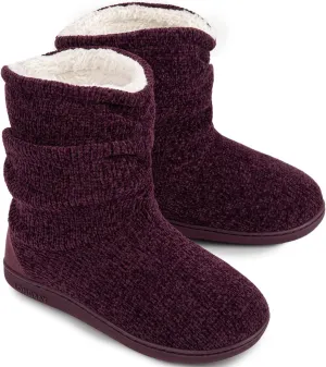 LongBay Women's Chenille Knit Bootie Slippers Cute Warm Plush Fleece Memory Foam House Shoes