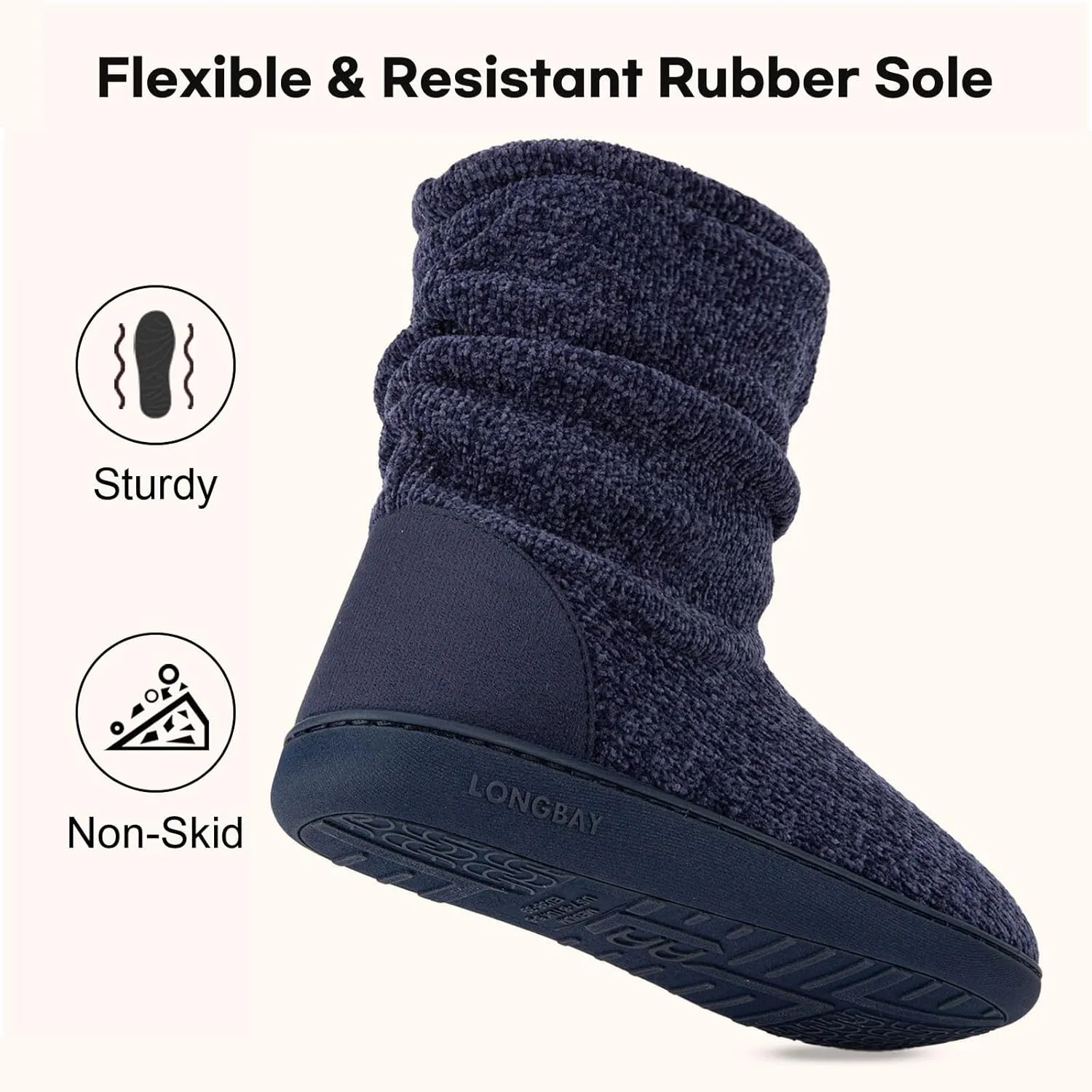 LongBay Women's Chenille Knit Bootie Slippers Cute Warm Plush Fleece Memory Foam House Shoes