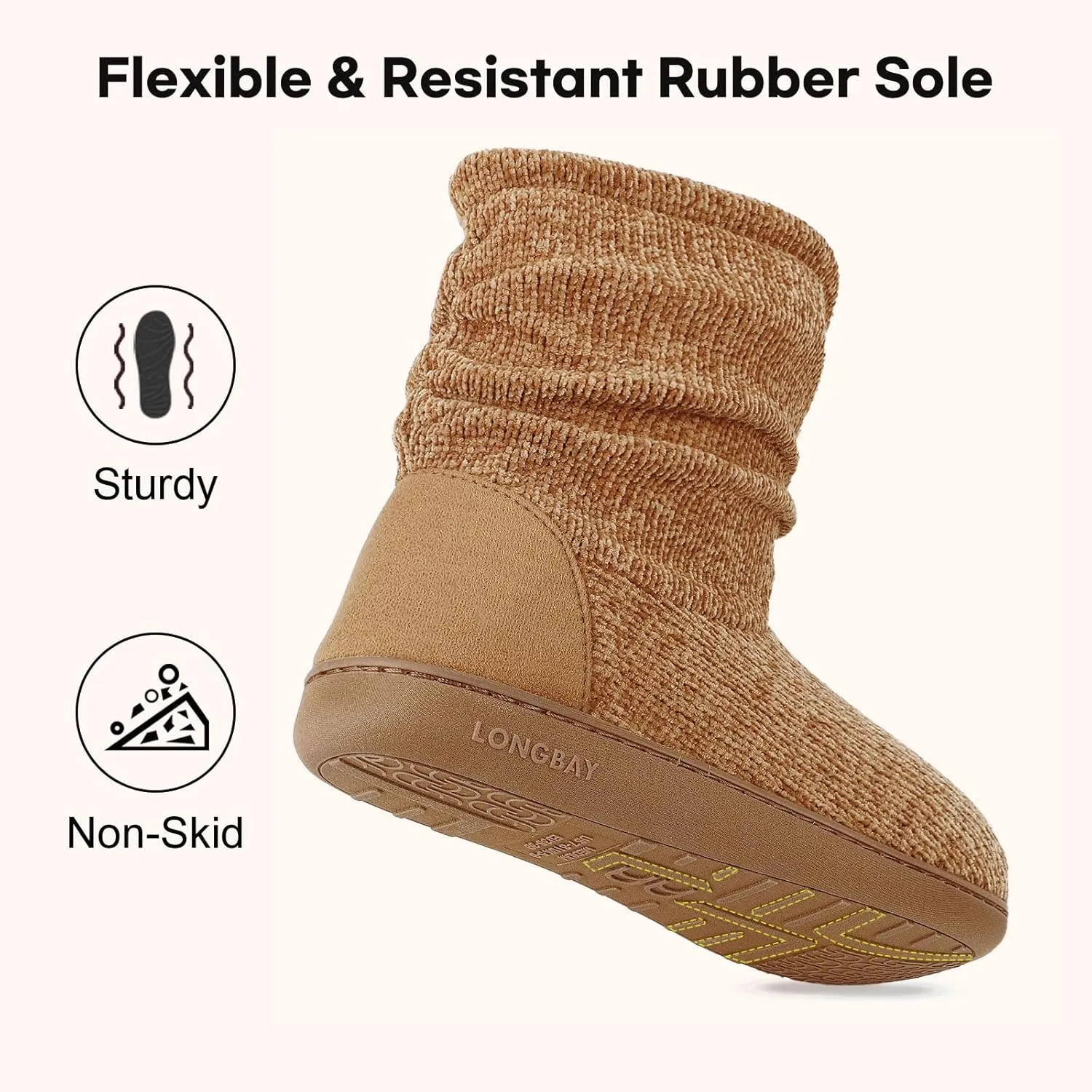 LongBay Women's Chenille Knit Bootie Slippers Cute Warm Plush Fleece Memory Foam House Shoes