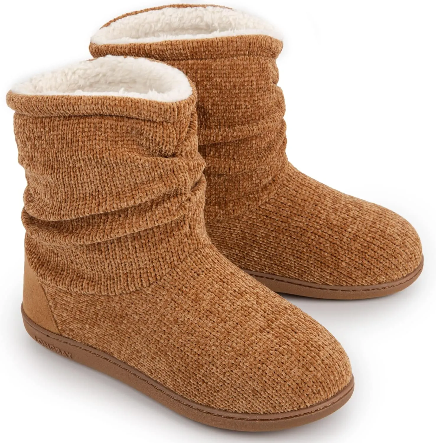 LongBay Women's Chenille Knit Bootie Slippers Cute Warm Plush Fleece Memory Foam House Shoes